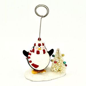 Penguin & Christmas Tree Photo, Card or Place Card Holder 4.5” Tall X 3” Wide